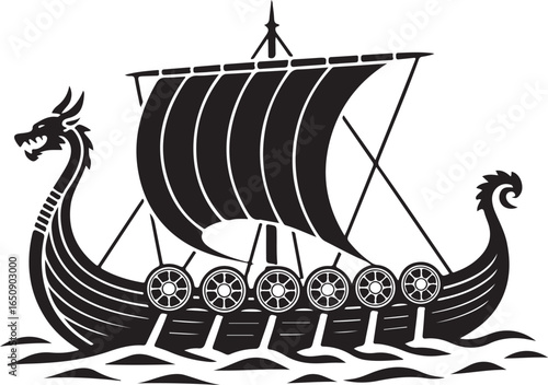 Bold Viking Longship Sails Through Wavy Seas