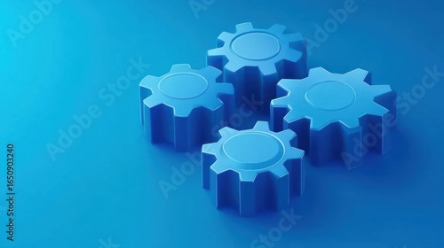 Abstract representation of business processes and engineering mechanisms on a blue background