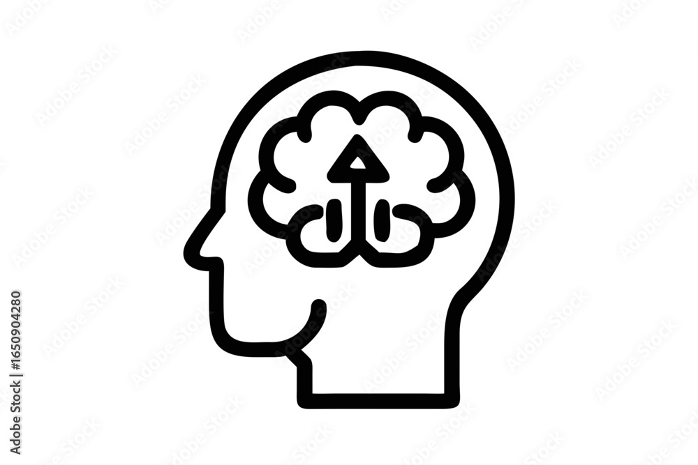 Outline of a human head with a brain inside on a black background mind intelligence Outline of a human head with a brain inside on a black background mind intelligence