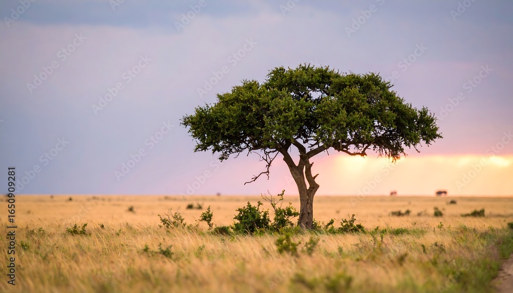 Fototapeta premium Single tree in savanna sunset