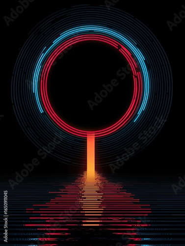 Abstract Techno Sun Portal – Circular Neon Emission