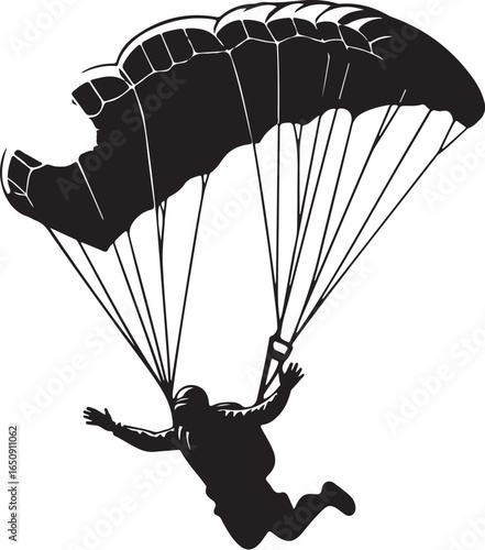 Dynamic skydiver descends under canopy, embracing thrill