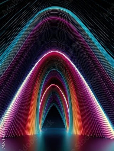Neon Tunnel Arches – Futuristic Rainbow Curves