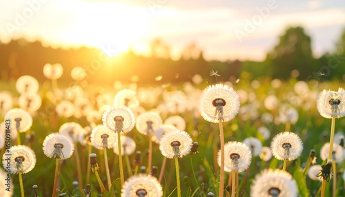 Sunset Dandelion Meadow Field.