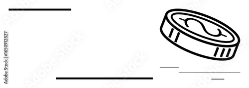 Coin with dollar sign in mid-air surrounded by motion lines symbolizing speed, money, currency flow, finance, online transactions, business growth, payment systems. Ideal for finance, economics