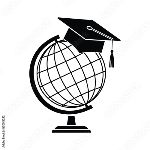 Global education concept: graduation cap on globe for international learning and study