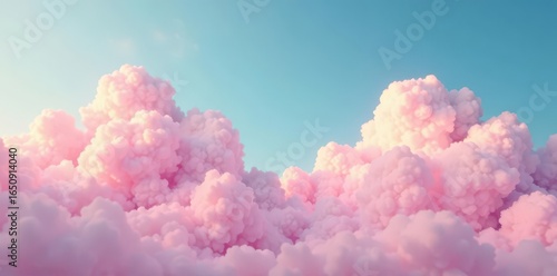 Soft pink cloud formations amidst pastel hues, whimsical, pastel
