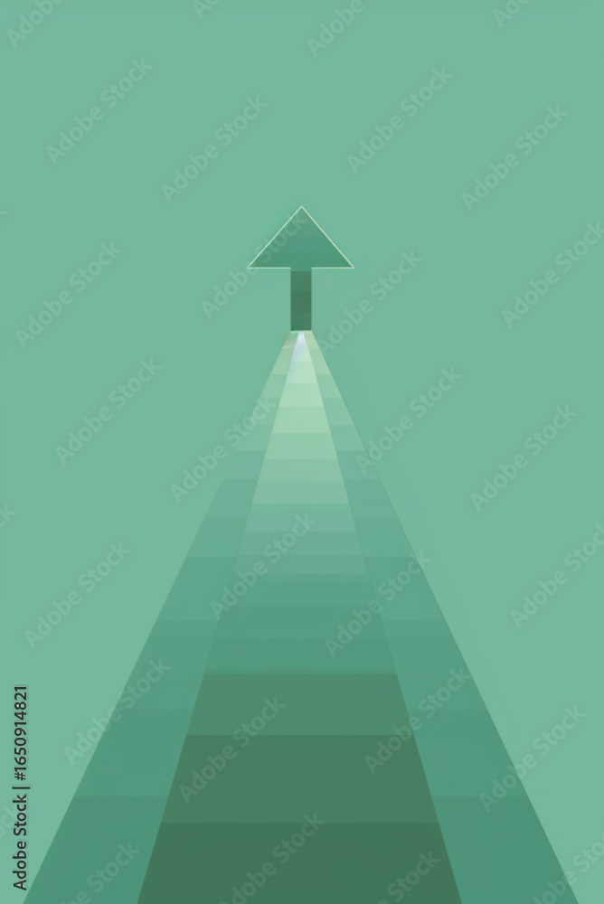Fototapeta premium minimal flat upward arrow, solid green color, no background, centered, vector style