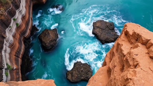 Stunning Aerial View of Coastal Cliffs and Azure Waters in Algarve Portugal
