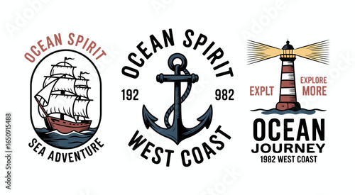 A vibrant collection of nautical-themed logos featuring ships and anchors, captures the adventurous spirit of the ocean and pays homage to maritime culture and exploration.