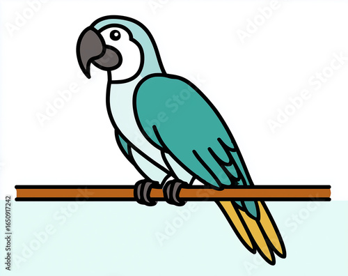 Blue and yellow macaw parrot sitting on a branch vector illustration