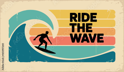 This stylized image showcases a lone surfer expertly navigating a flowing wave, illustrating the art of surfing and the serene beauty of ocean landscapes.