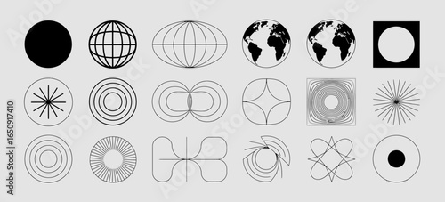 A captivating collection of geometric and abstract visual elements, emphasizing creativity and artistry through unique design compositions reflecting modern art themes.