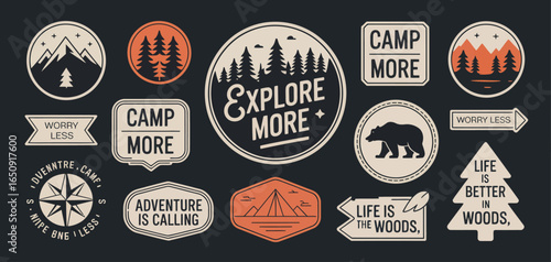 This vibrant collection of designs features mountains, trees, bears, and adventure-related phrases, perfect for those who appreciate nature and the great outdoors.