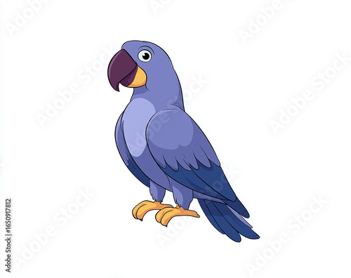 Blue and yellow macaw parrot sitting on a branch isolated on white background illustration