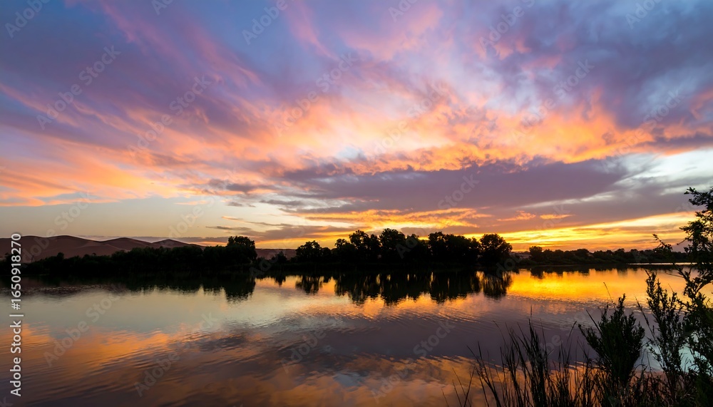 Fototapeta premium Colorful sunset over calm lake