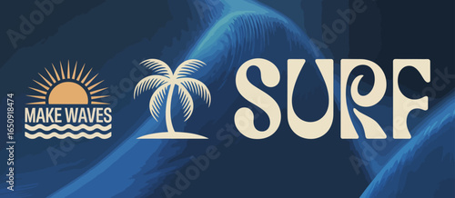 This image presents unique surf-themed elements, highlighting tropical motifs and retro styles, capturing the essence of surf culture and summer excitement.