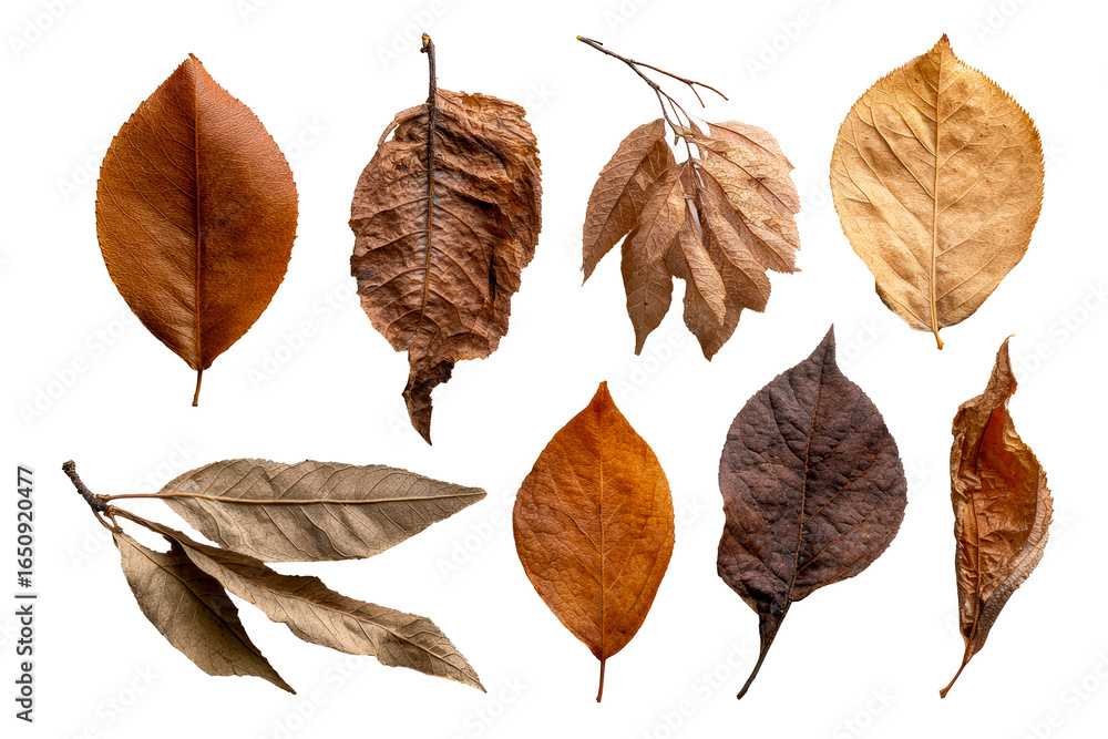 Fototapeta premium Various dried leaves on a transparent background