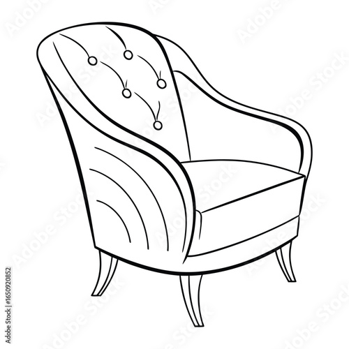 Classic Tufted Armchair Line Art Illustration
