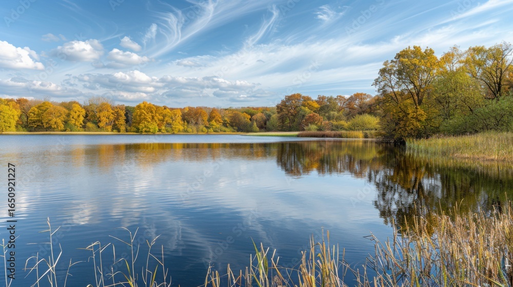 Fototapeta premium Serene Summer Lakeside: Where Mountains Mirror in Calm Blue Waters
