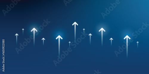 Light up arrow dark blue background business growth concept