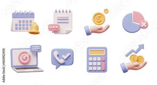 Financial and business icons set isolated on transparent background