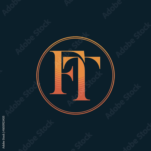 Elegant ft monogram logo design with gradient and circular frame isolated on white background silhouette