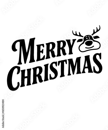 A festive and cheerful 'Merry Christmas' message adorned with a whimsical reindeer illustration. A symbol of holiday cheer and seasonal greetings.  vector illustration