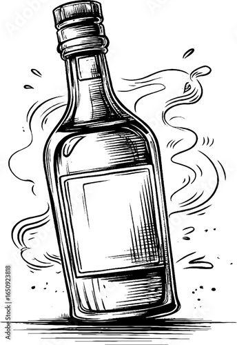 Vintage engraved illustration of aperitif bottle - retro beverage design for labels and branding