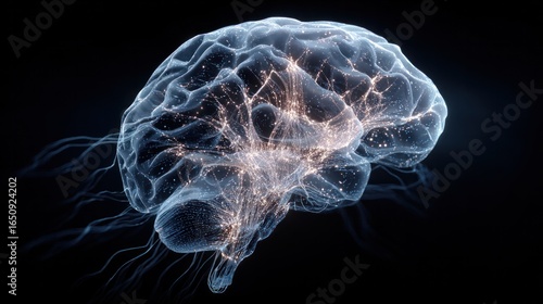 Wallpaper Mural Brain Illuminated: A close-up, high-tech depiction of a human brain glows with interconnected neural pathways, emphasizing the complex beauty of the mind and the power of thought. Torontodigital.ca