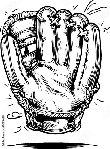 Vintage baseball glove engraving for sports design and collectible art