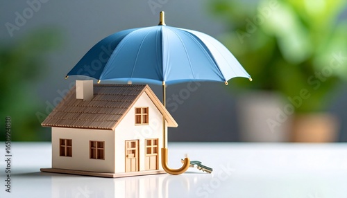 Wallpaper Mural "A miniature house rests beneath a blue umbrella—symbolizing emotional shelter, financial security, and the quiet strength of home." Torontodigital.ca