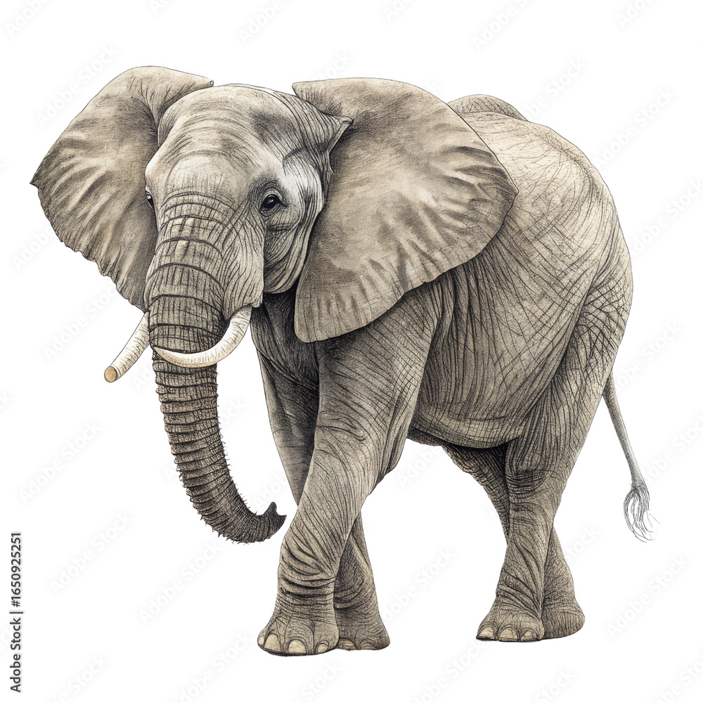 Obraz premium African Elephant Illustration Pencil Drawing, Isolated on Transparent Background, Wildlife Art, Elephant, Animal Illustration, Safari