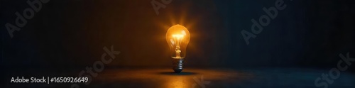 Single Light Bulb Illuminating Dark Room Simple Elegant Solution Concept