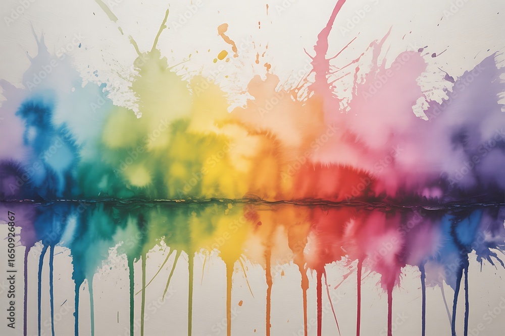 Fototapeta premium Vibrant watercolor rainbow splash pattern for creative projects, adding a modern touch and joyful energy to your design, perfect for backgrounds