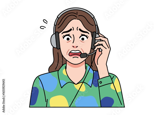 Overwhelmed Agent in Headset: A distressed agent, captured in a detailed illustration, wears a headset while appearing anxious and troubled.