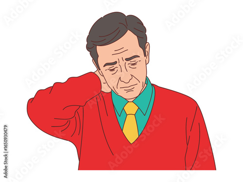 Neck Pain: A man clutches his neck, embodying the silent struggle of discomfort and representing the weight of physical strain.