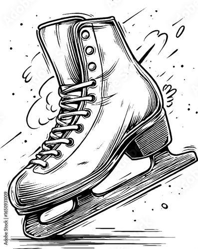 Vintage engraved ice skate illustration for winter sports design and decor