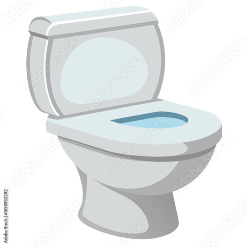  a white toilet with the lid and seat raised, showing blue water in the bowl, no background vector file.