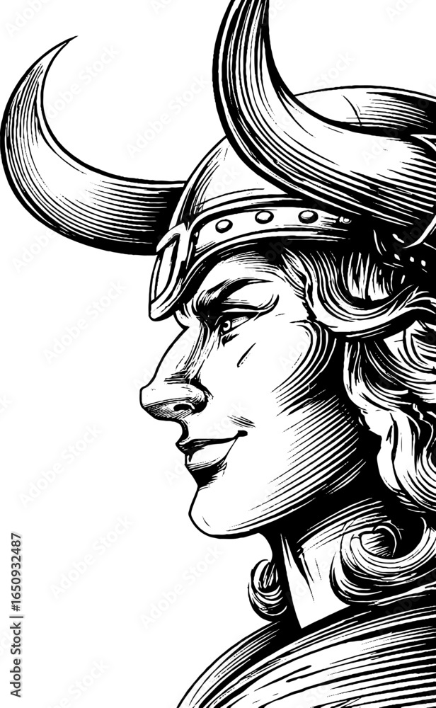 Fototapeta premium Engraved illustration of loki in black bold lines design for mythology art