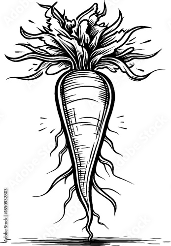 Detailed engraved illustration of medicinal root for herbal medicine design