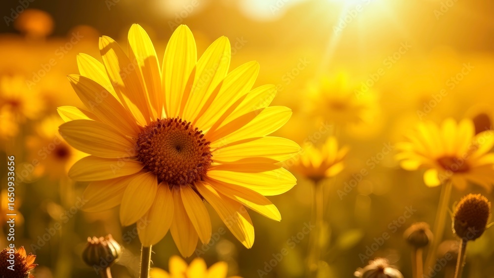 Obraz premium Yellow daisy clusters in the warm sunshine