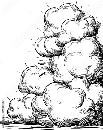 Engraved illustration of nebula cloud formation for retro design