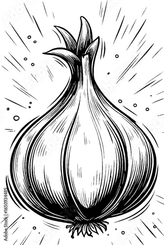 Vintage engraved illustration of onion bulb for retro design