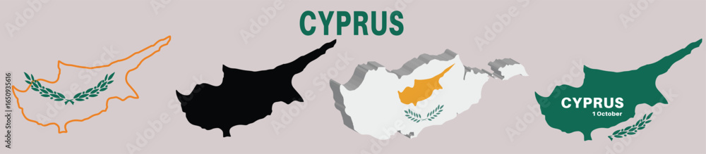 Fototapeta premium map set of cyprus flag. map in silhoutte,3D ,national colour and green colour.
