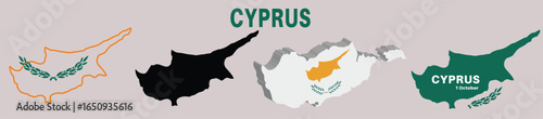map set of cyprus flag. map in silhoutte,3D ,national colour and green colour.