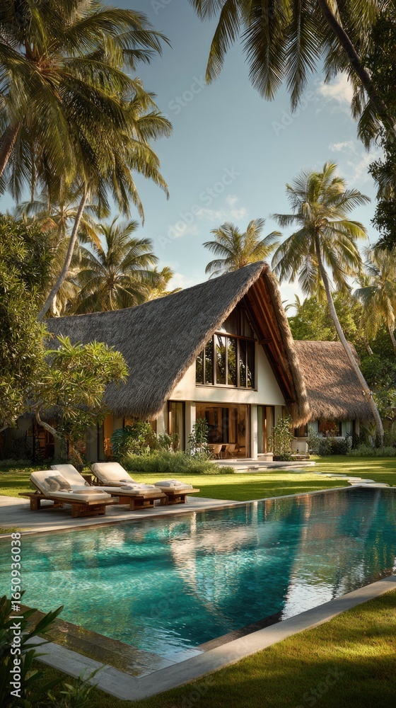 custom made wallpaper toronto digitalTropical villa with pool and palm trees