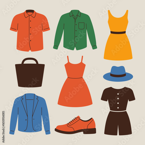 Fashion Essentials Silhouettes: A curated selection of iconic silhouettes showcasing essential clothing and accessories, rendered in a minimalist style for versatile design applications.	
