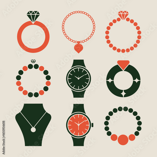  Elegant Accessory Collection: An exquisite illustration featuring a curated collection of luxury accessories. capturing the elegance and sophistication of timeless jewelry and watches.