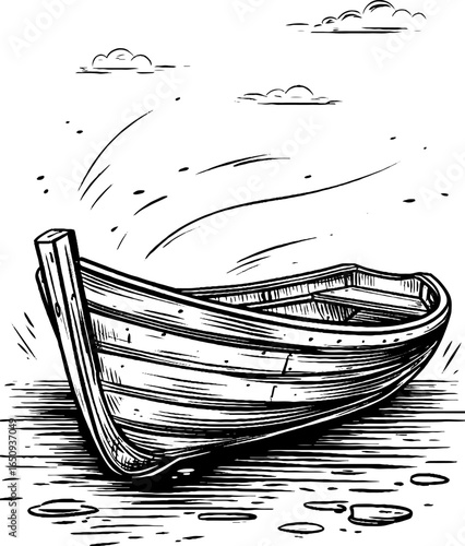 Vintage engraved illustration of rowing skiff for nautical design